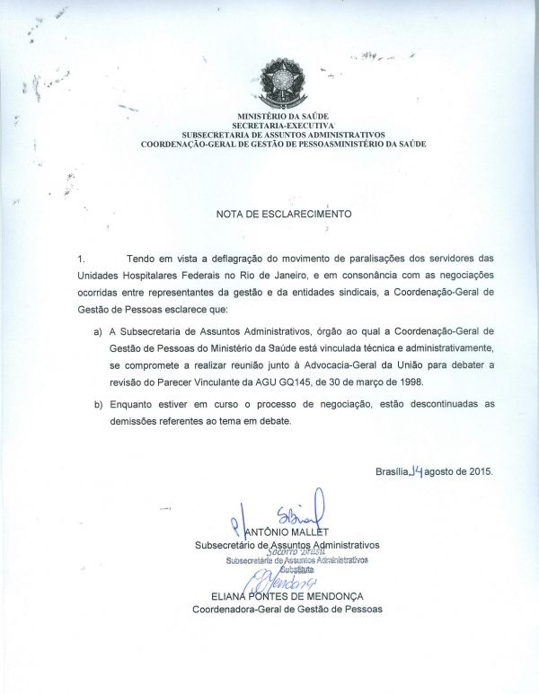 Nota de esclarecimento sobre acumulação de cargos.