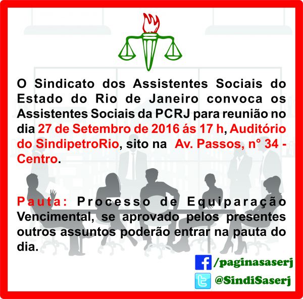 RETIFICAÇÃO REUNIÃO PARA ASSISTENTES SOCIAIS DO PCRJ