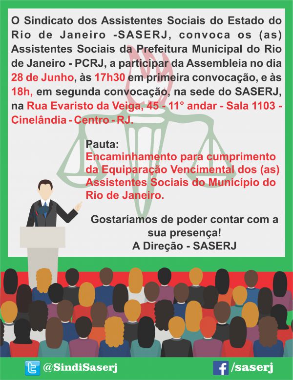 Convocação aos Assistentes Sociais da Prefeitura - RJ para Assembleia no dia 28 de Junho