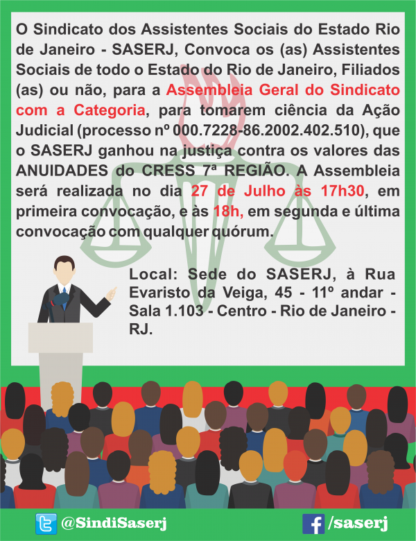 Convocação aos Assistentes Sociais de todo o Estado do Rio de Janeiro para Assembleia Geral
