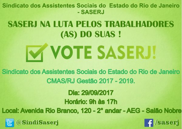 VOTE SASERJ para Gestão 2017-2019 do Conselho Municipal de Assistência Social - CMAS