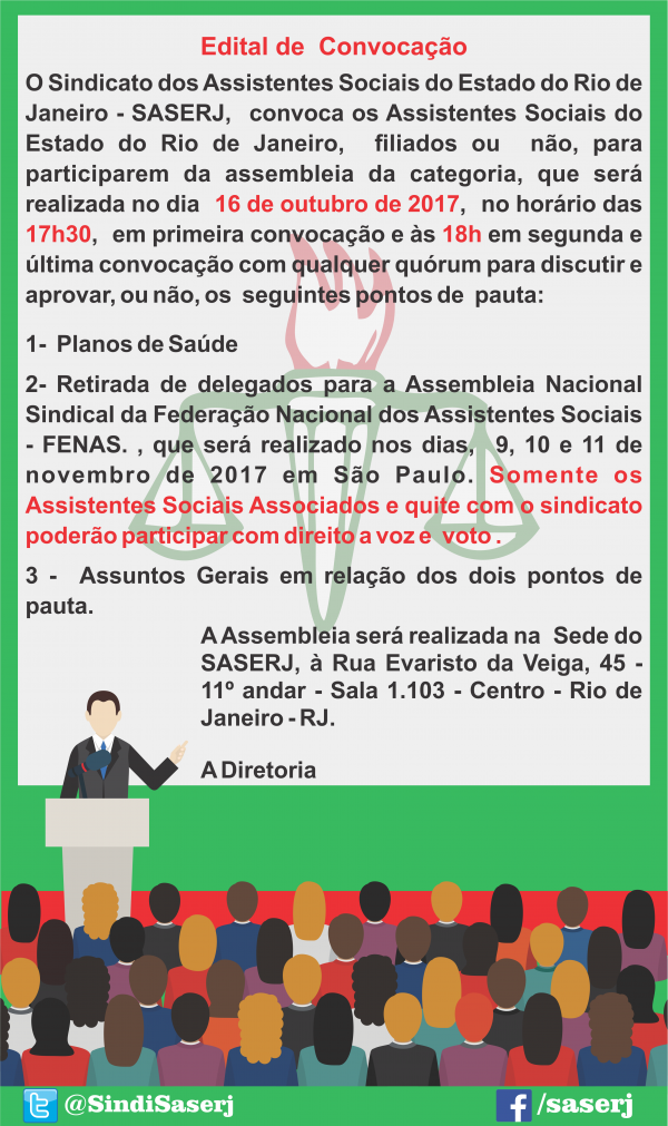 Convocação aos Assistentes Sociais de todo o Estado do Rio de Janeiro para Assembleia