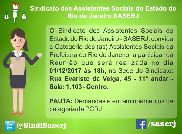SASERJ convida os (as) Assistentes Sociais da Prefeitura do Rio para Reunião