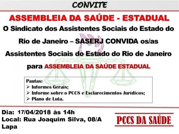 SASERJ CONVIDA PARA ASSEMBLEIA DA SAÚDE - ESTADUAL