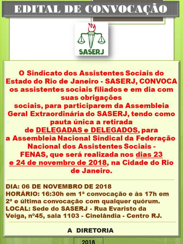 ASSEMBLEIA GERAL EXTRAORDINÁRIA DO SASERJ