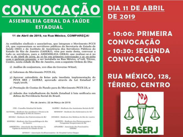 CONVOCAÇÃO PARA ASSEMBLEIA GERAL DA SAÚDE ESTADUAL