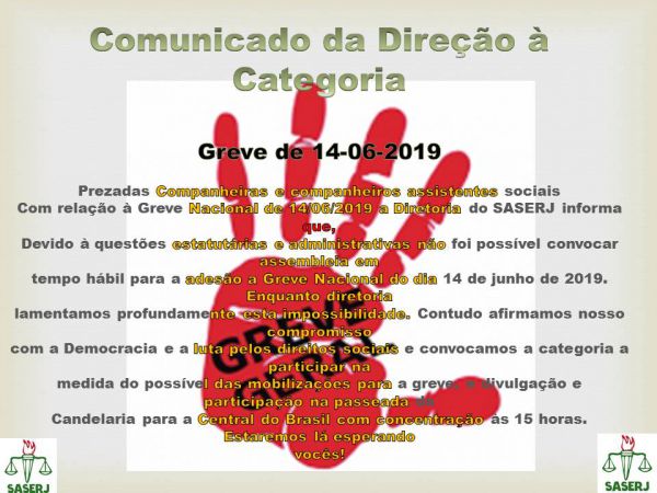 COMUNICADO À CATEGORIA SOBRE A GREVE GERAL DO DIA 14 DE JUNHO