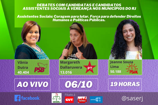 SASERJ INICIA NA PRÓXIMA SEMANA SÉRIE DE DEBATES AO VIVO COM CANDIDATAS E CANDIDATOS ASSISTENTES SOCIAIS ÀS CÂMARAS DE VEREADORES NOS MUNICÍPIOS DO RJ