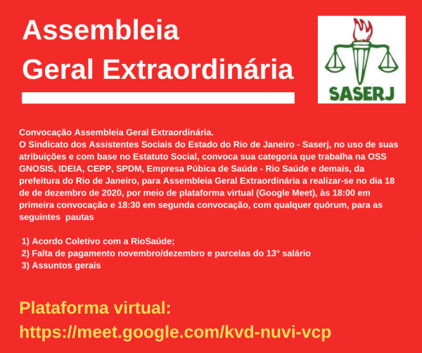 ASSEMBLEIA GERAL EXTRAORDINÁRIA SASERJ