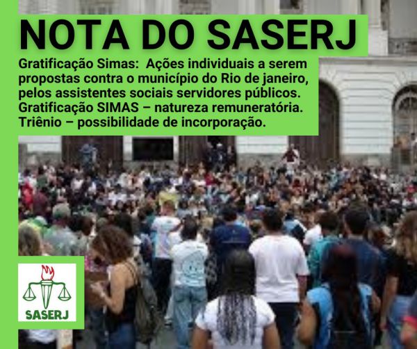 NOTA DO SASERJ - GRATIFICAÇÃO SIMAS