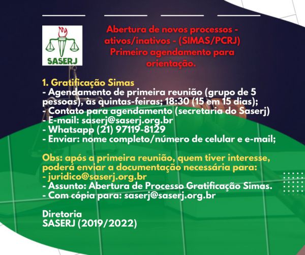 SASERJ DISPONIBILIZA PASSO-A-PASSO PARA ABERTURA DE NOVOS PROCESSOS SIMAS/PCRJ