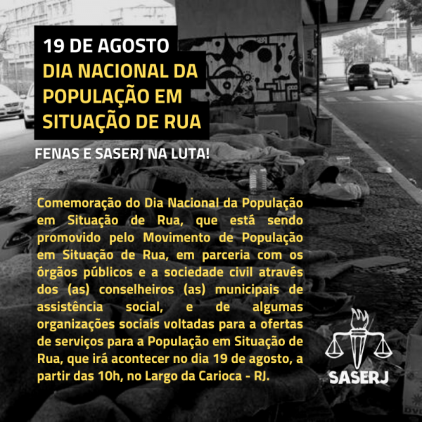 EVENTO SOBRE O DIA NACIONAL DA POPULAÇÃO EM SITUAÇÃO DE RUA SERÁ REALIZADO EM AGOSTO