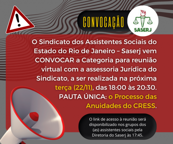 CONVOCAÇÃO SASERJ: PROCESSO DAS ANUIDADES DO CRESS