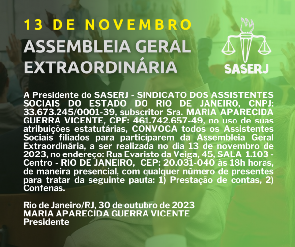 1ª Assembleia Geral Ordinária do CRESS/ES de 2023 será dia 08 de julho